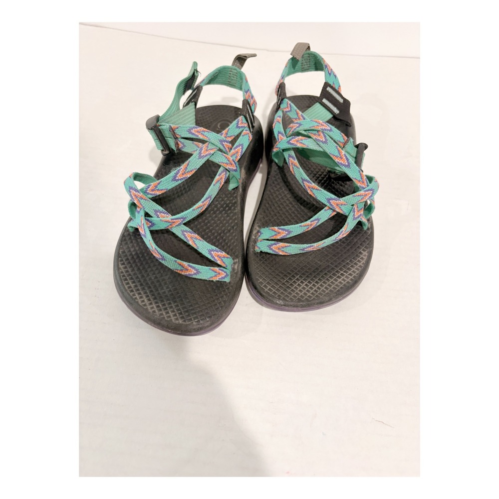 Chaco Z Cloud 2 Womens Size 5 Teal Geometric Double Strap Toe Loop Sandals